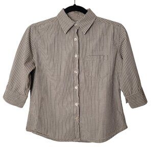 Y2K SO brand 3/4 Sleeve Button Up Collared Plaid Shirt 100% Cotton size small